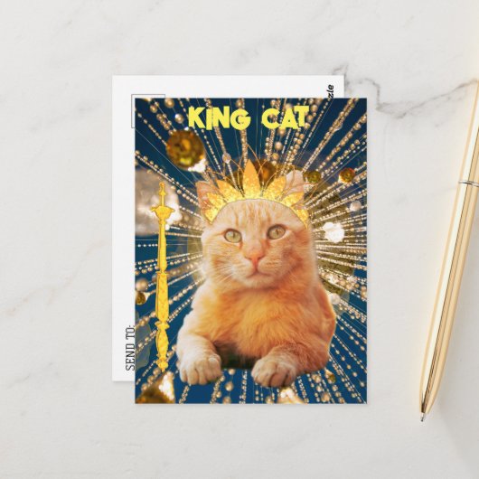 Koninklijke Koning Kat Grappig Voor Kat Liefhebber Briefkaart (Voorkant / Achterkant in situ)