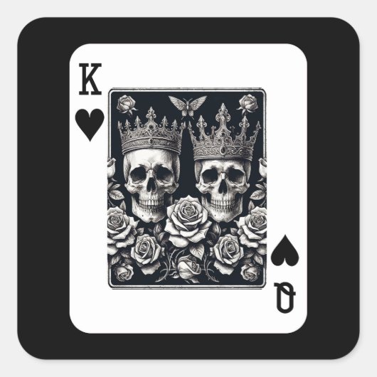 Koninklijke Koning & Koningin van Harten Schedels Vierkante Sticker (Voorkant)