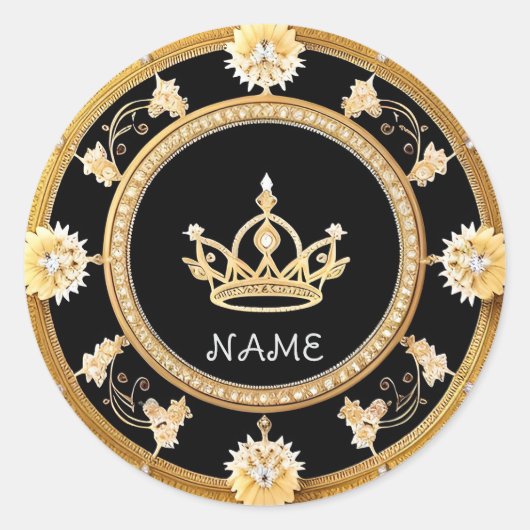 👑 Koninklijke Kroon Aangepaste Naam 👑 Ronde Sticker (Voorkant)