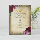 koninklijke kroon Dark Floral Sweet 16 Partij Kaart (Staand voorkant)
