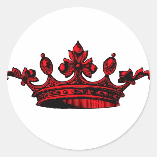 Koninklijke kroon in rode prins, prinses, koning,  ronde sticker (Voorkant)
