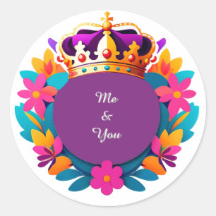 Koninklijke Kroon Met Paarse Cirkel Ronde Sticker