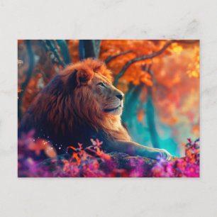 Koninklijke Leeuw in betoverd bos ontwerp Briefkaart