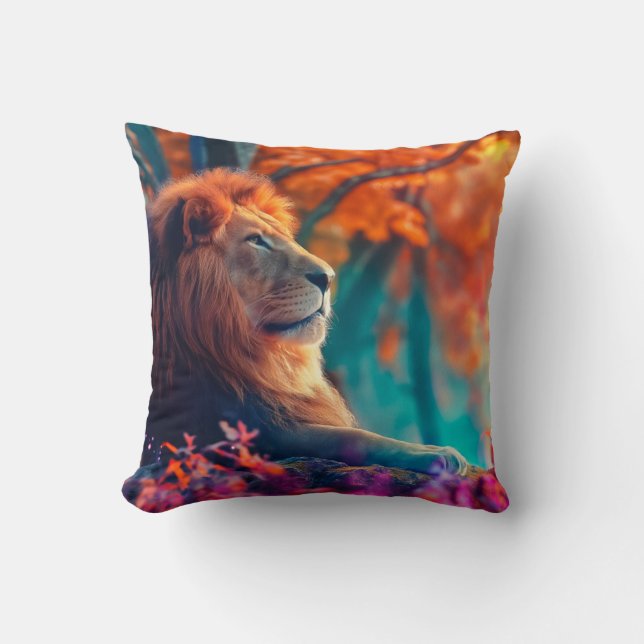 Koninklijke Leeuw in betoverd bos ontwerp Kussen (Voorkant)