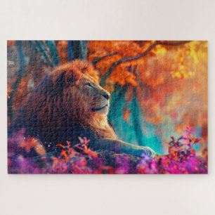 Koninklijke Leeuw in betoverd bos ontwerp Legpuzzel