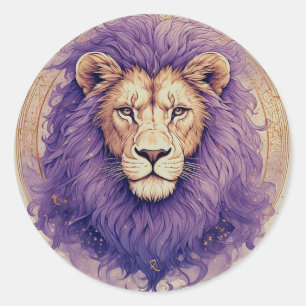 Koninklijke Leeuw Kosmische Paarse Manen Fantasie  Ronde Sticker