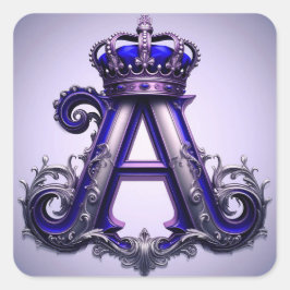 Koninklijke Letter A Kroon Monogram Antiek Sierlij Vierkante Sticker