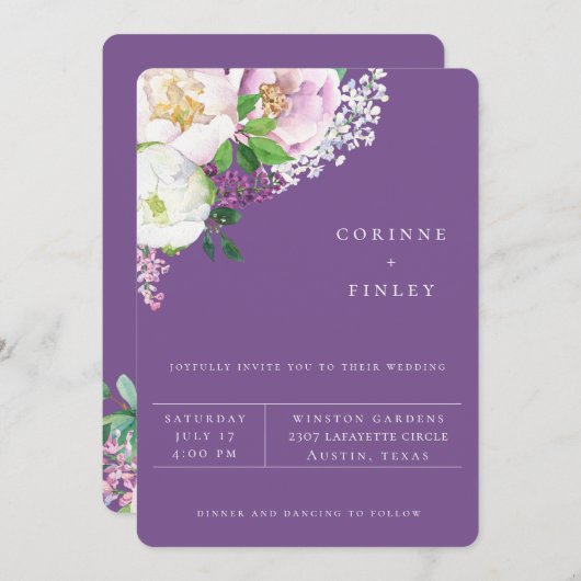 Koninklijke Lila Tuin Bloemige Trouw Uitnodiging (Voorkant / Achterkant)