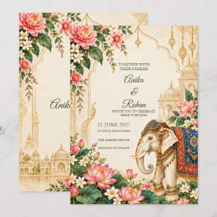 Koninklijke Lotus Olifanten Bruiloft Kaart