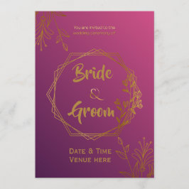 Koninklijke Magenta & Gouden Trouwuitnodiging Save The Date