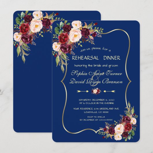 Koninklijke Marine Blauw Bourgondië Bloemige Oefen Kaart (Voorkant / Achterkant)