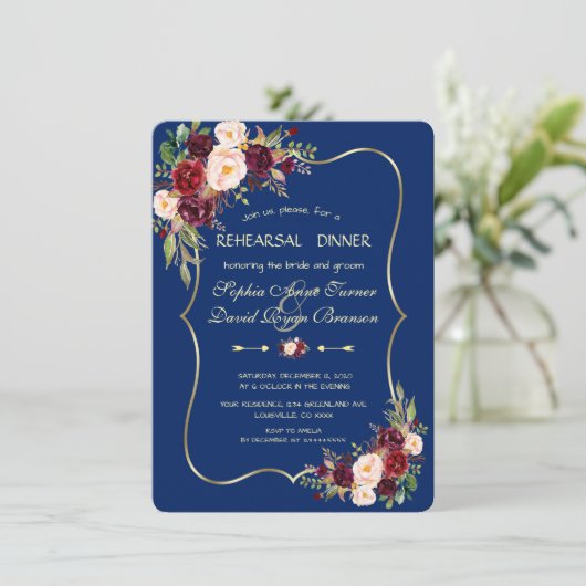 Koninklijke Marine Blauw Bourgondië Bloemige Oefen Kaart (Staand voorkant)