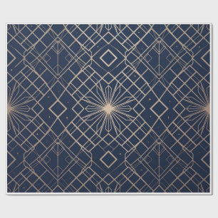 Koninklijke Marine Blauw en Goud Art Deco Geometri Cadeaupapier