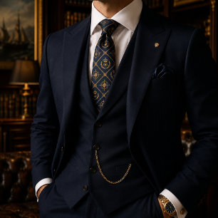 Koninklijke Marine Blauw & Goud Kroon Luxe Regaal Stropdas