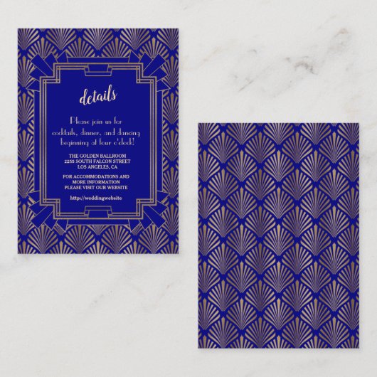 Koninklijke Marine Blauw Gouden Great Gatsby Art D Informatiekaartje (Voorkant / Achterkant)