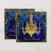 Koninklijke Marine Blauw Gouden Kroonluchter Feest Kaart (Voorkant / Achterkant)