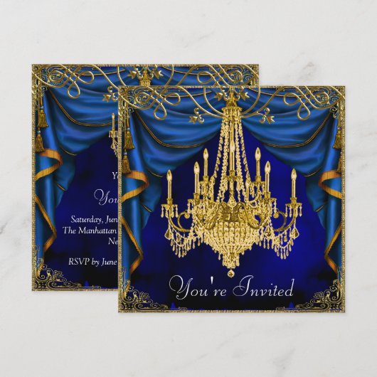 Koninklijke Marine Blauw Gouden Kroonluchter Feest Kaart (Voorkant / Achterkant)