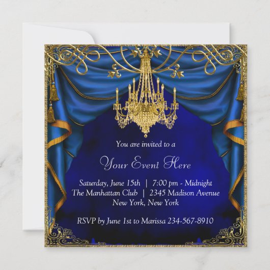 Koninklijke Marine Blauw Gouden Kroonluchter Feest Kaart (Achterkant)