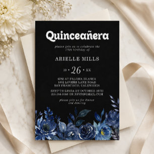 Koninklijke Marine Blauwe Bloemige Quinceañera Kaart
