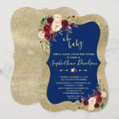 Koninklijke Marine Blauwe Blos Rozebloem Goud BABY Kaart (Voorkant / Achterkant)