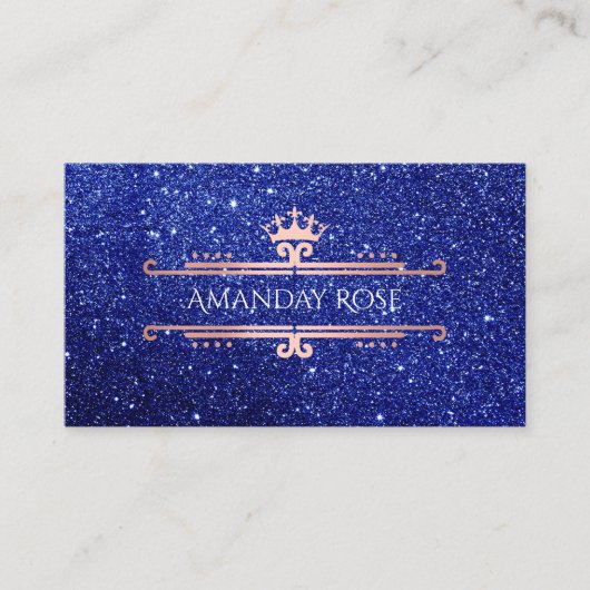 Koninklijke Merknaam Roos White Blue Navy Glitter Visitekaartje (Voorkant)