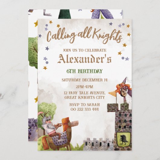 Koninklijke Middeleeuwse Jongens Verjaardag Ridder Kaart (Voorkant / Achterkant)