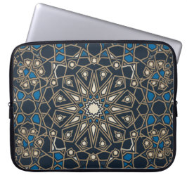 Koninklijke Middernacht & Gouden Geometrische Moza Laptop Sleeve