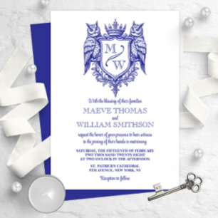Koninklijke Monogram Trouwuitnodiging met Uil Cres