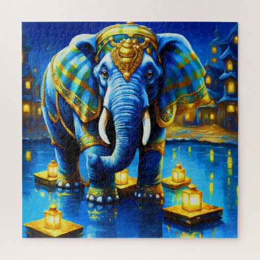 koninklijke olifant in blauw legpuzzel (Verticaal)