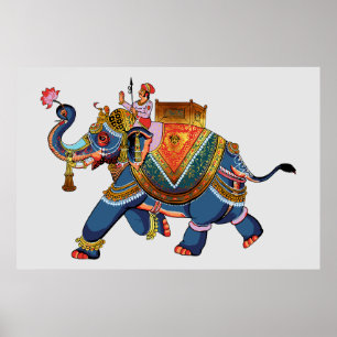 Koninklijke Olifant Reis: Indiase Folkloristische Poster