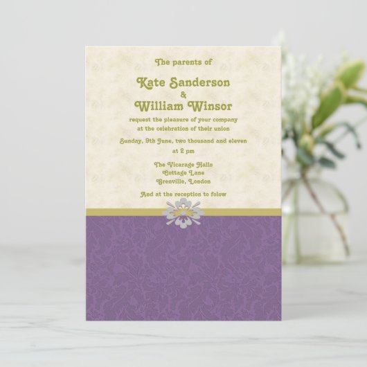 Koninklijke paars- en goudbruidskaart kaart (Staand voorkant)