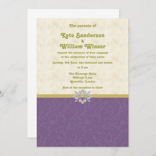 Koninklijke paars- en goudbruidskaart kaart (Voorkant / Achterkant)