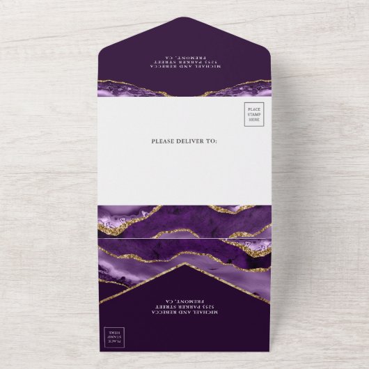 Koninklijke Paars en goudmakerij All In One Uitnodiging (Buitenkant)