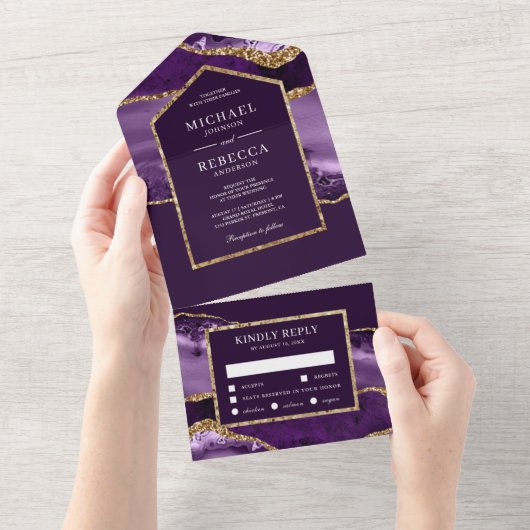 Koninklijke Paars en goudmakerij All In One Uitnodiging (Afscheurbaar)