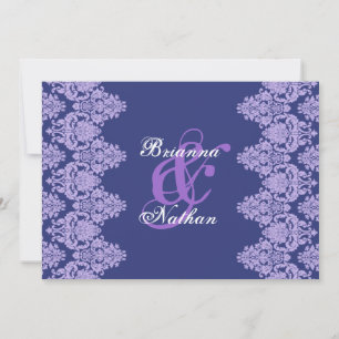 Koninklijke Paars en Lavender Damask Wedding Invit Kaart