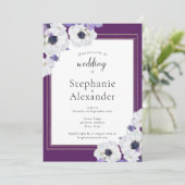 Koninklijke Paarse Bloemen Frame QR Code Bruiloft Kaart (Staand voorkant)