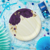 koninklijke paarse bloemen goudblad marmer papieren bordje (Feest)