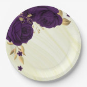 koninklijke paarse bloemen goudblad marmer papieren bordje (Voorkant)