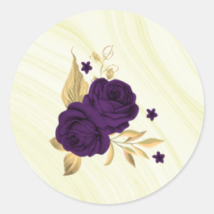 koninklijke paarse bloemen goudblad marmer ronde sticker