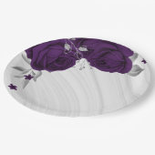 koninklijke paarse bloemen zilverblad marmer papieren bordje (Gekanteld)
