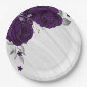 koninklijke paarse bloemen zilverblad marmer papieren bordje (Voorkant)