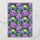 Koninklijke Paarse Bloemige Hortensia Folie Uitnodiging (Achterkant)