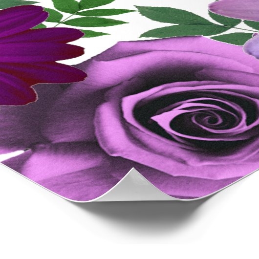 Koninklijke Paarse Bloemrijke Bruiloftsborrel Poster (Hoek)