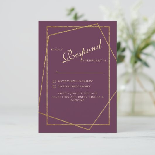 Koninklijke Paarse Elegant Weddenschap RSVP (Staand voorkant)
