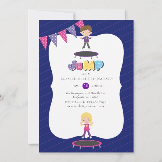 Koninklijke Paarse en Blauwe Trampoline Birthday P Kaart (Voorkant)