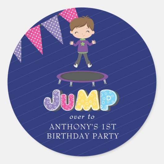 Koninklijke Paarse en Blauwe Trampoline Birthday P Ronde Sticker (Voorkant)