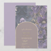 Koninklijke Paarse en Gouden Bloemen Bruiloftsinvi (Voorkant / Achterkant)