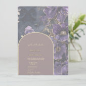 Koninklijke Paarse en Gouden Bloemen Bruiloftsinvi (Staand voorkant)