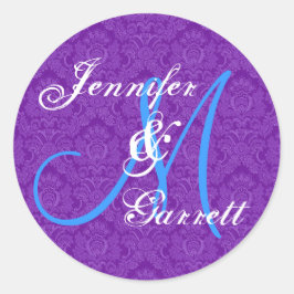 KONINKLIJKE PAARSE en TURQUOISE Bruiloft Monogram Ronde Sticker