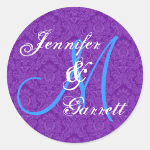 KONINKLIJKE PAARSE en TURQUOISE Bruiloft Monogram Ronde Sticker